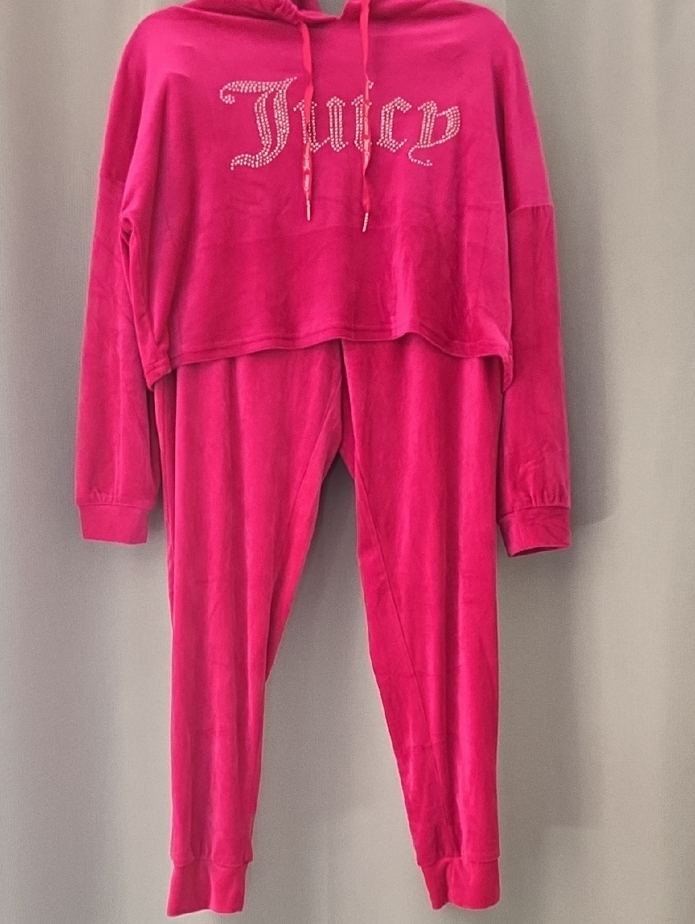 Juicy Couture Hot Pink Velour Two-Piece Lounge Set with Rhinestone Logo
